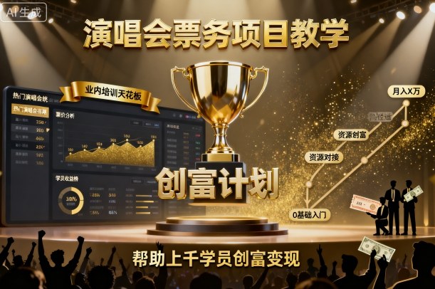 演唱会票务项目教学，业内培训天花板，帮助上千学员创富变现-优创项目网