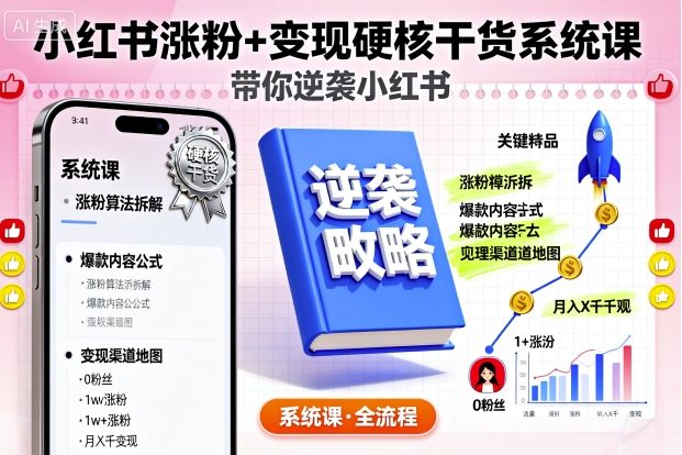 小红书涨粉+变现硬核干货系统课，带你逆袭小红书-优创项目网