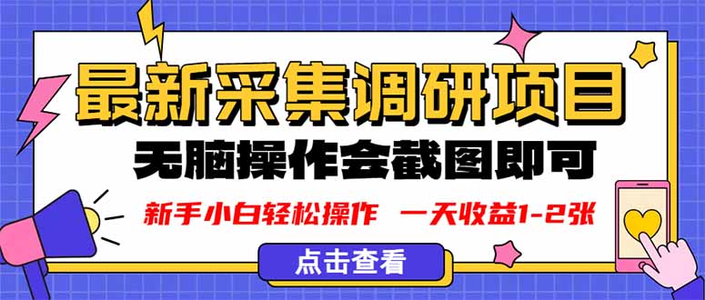 新版采集调研项目，截图上传即可，无脑操作，日收益1-2张-优创项目网
