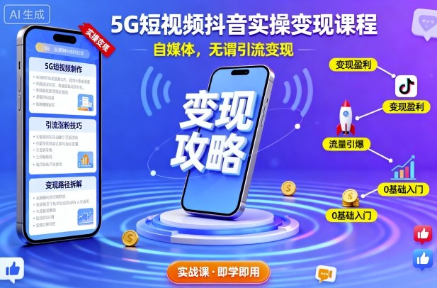 5G短视频抖音实操变现课程，自媒体，无谓引流变现-优创项目网