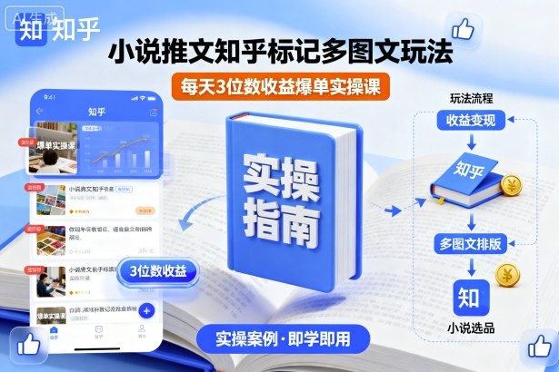 小说推文知乎标记多图文玩法，每天3位数收益爆单实操课-优创项目网