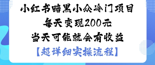 小红书暗黑小众冷门项目每天变现2张当天可能就会有收益-优创项目网