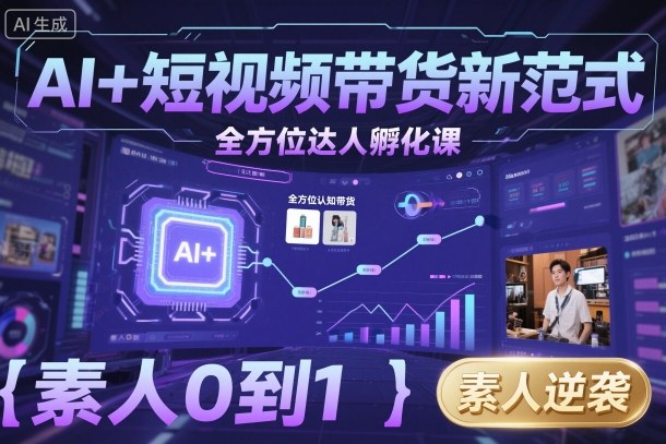 AI+短视频带货新范式全方位达人孵化课，素人也可以从0到1，全方位认知短视频带货-优创项目网