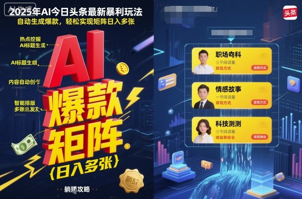 2025年AI今日头条最新暴利玩法，自动生成爆款，轻松实现矩阵日入多张-优创项目网