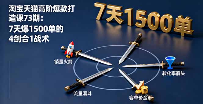 淘宝天猫高阶爆款打造课73期：7天爆1500单的4剑合1战术-优创项目网