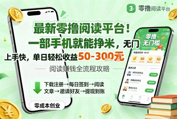 最新零撸阅读平台！一部手机就能挣米，无门槛上手快，单日轻松收益50-3张【揭秘】-优创项目网