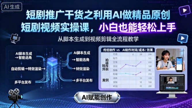 短剧推广干货之利用AI做精品原创短剧视频实操课，小白也能轻松上手-优创项目网