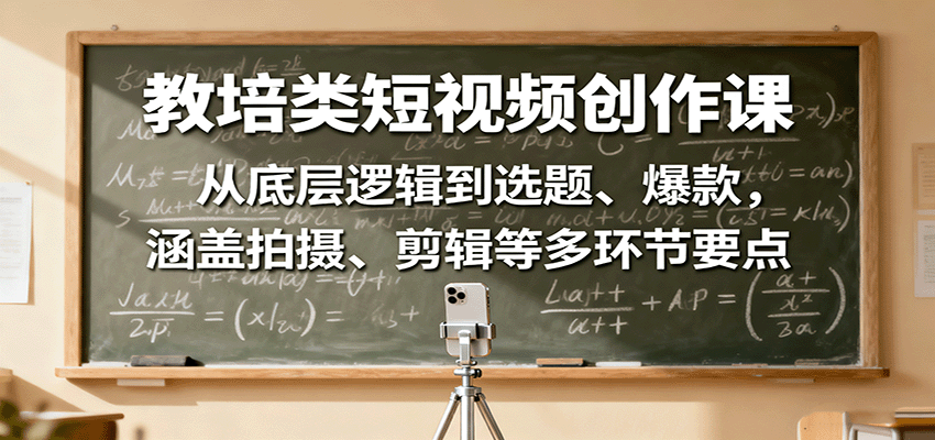 教培类短视频创作课：从底层逻辑到选题、爆款，涵盖拍摄、剪辑等多环节要点-优创项目网
