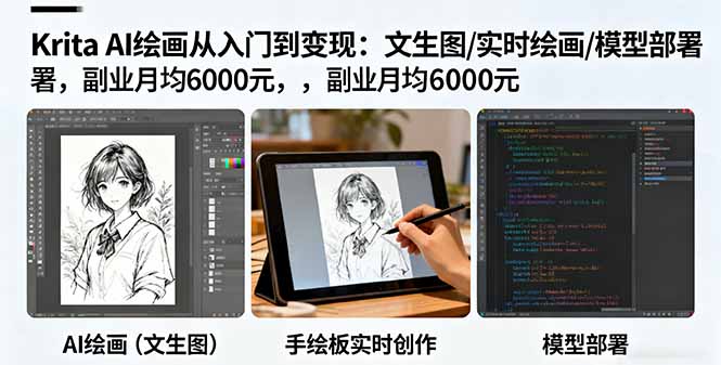 Krita AI绘画从入门到变现：文生图/实时绘画/模型部署，副业月均6000元-优创项目网