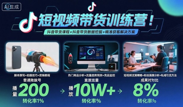 短视频带货训练营，抖音带货课程+抖音带货数据挖掘+精准获客解决方案-优创项目网