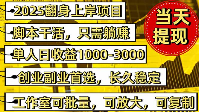 稳定八年美金掘金2.0脚本干活，只需躺赚。单人日收益1000-3000可批量、...-优创项目网