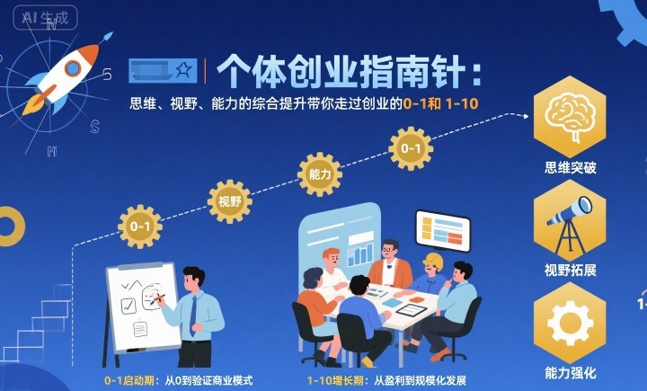 个体创业指南针，思维、视野、能力的综合提升带你走过创业的0-1和1-10【音频】-优创项目网
