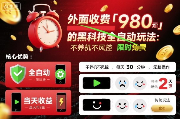 外面收费980的黑科技全自动玩法，不养机不风控，每天30分钟，无脑操作，当天收益2张【揭秘】-优创项目网