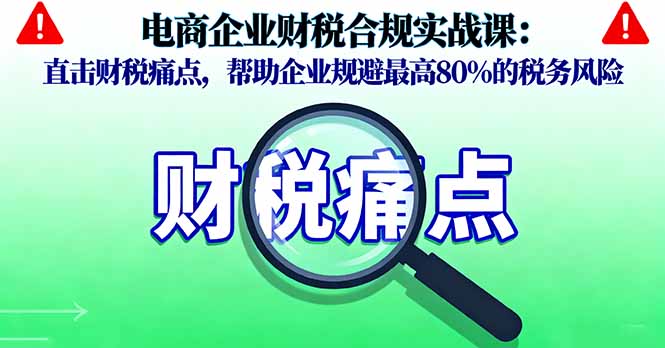 电商企业财税合规实战课，直击财税痛点，帮助企业规避最高80%的税务风险-优创项目网