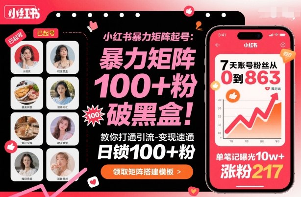 小红书暴力矩阵起号，教你打通引流-变现速通，日锁100+粉，破流量黑盒-优创项目网