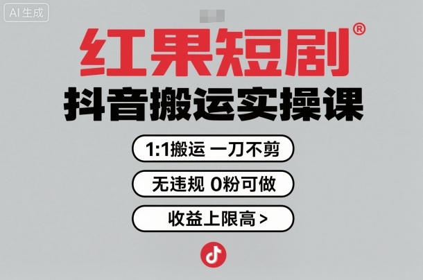 红果短剧拉新之抖音搬运实操课，1：1搬运，一刀不剪，无违规，0粉可做，收益上限高-优创项目网