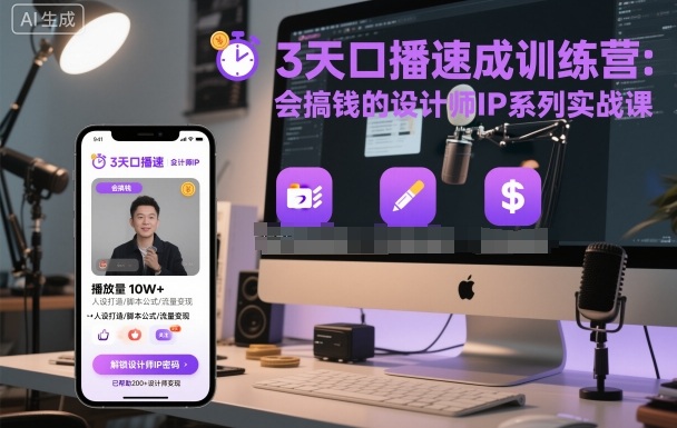 3天口播速成训练营，会搞钱的设计师IP系列实战课-优创项目网