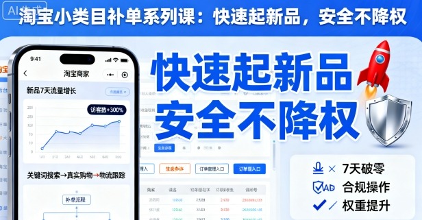 淘宝小类目补单系列课，快速起新品，安全不降权-优创项目网