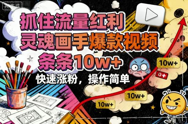 抓住流量红利，灵魂画手爆款视频，条条10w+，快速涨粉，操作简单-优创项目网