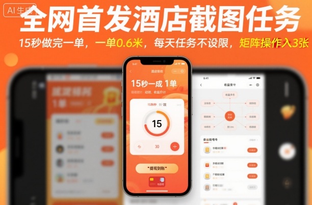 全网首发酒店截图任务，15秒做完一单，一单0.6米，每天任务不设限，矩阵操作日入3张【揭秘】-优创项目网