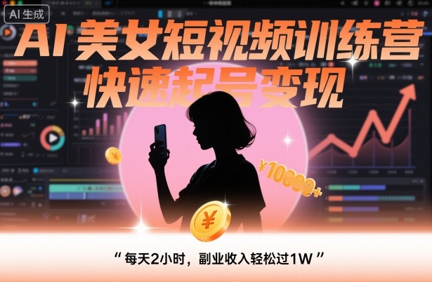 AI美女短视频训练营，快速起号变现，每天2小时，副业收入轻松过1W-优创项目网
