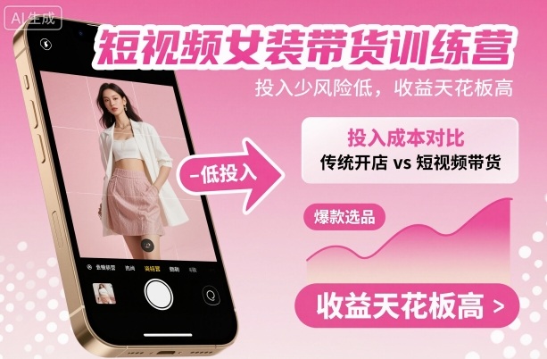 短视频女装带货训练营，投入少风险低，收益天花板高-优创项目网