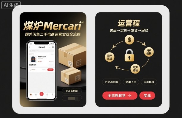 煤炉Mercari国外闲鱼二手电商运营实战全流程，仿品高利润，简单上手，闷声搞钱-优创项目网