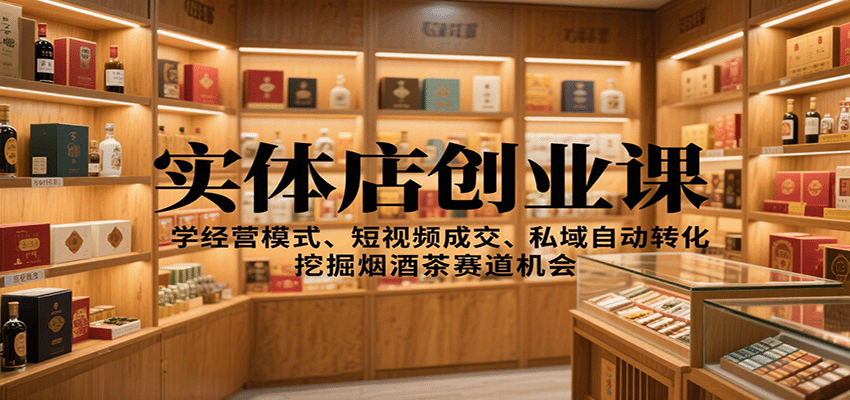 实体店创业课：学经营模式、短视频成交、私域自动转化，挖掘烟酒茶赛道机会-优创项目网