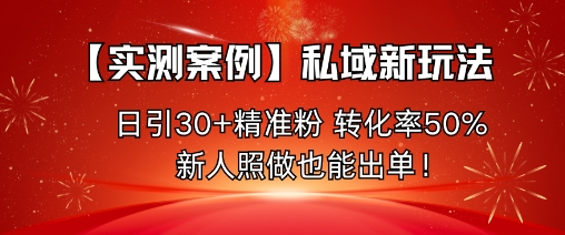 【实测案例】私域新玩法，日引30+精准粉，转化率50%，新人照做也能出单！-优创项目网