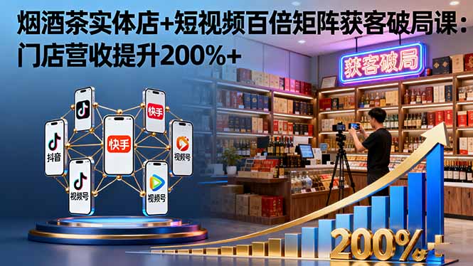 烟酒茶实体店+短视频百倍矩阵获客破局课：门店营收提升200%+-优创项目网
