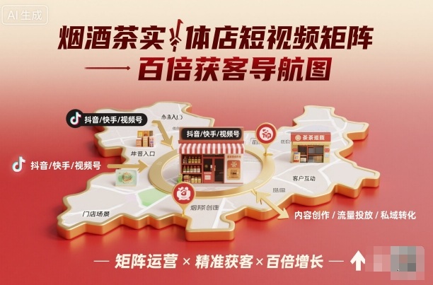 烟酒茶实体店短视频矩阵百倍获客导航图-优创项目网