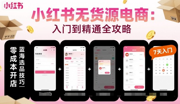 小红书无货源电商，入门到精通，开店+选品+笔记+剪辑+赛道+内容-优创项目网