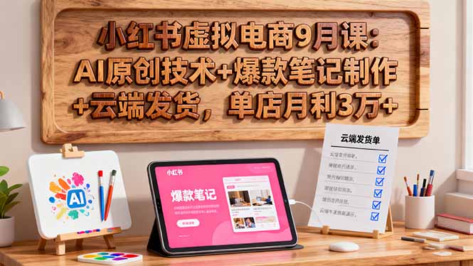 小红书虚拟电商9月课：AI原创技术+爆款笔记制作+云端发货，单店月利3万+-优创项目网