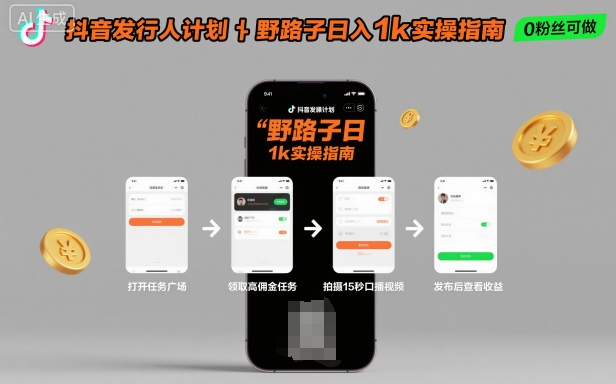 抖音发行人计划全新野路子玩法，随时随地，只要有手机，就能操作，日入1k+【揭秘】-优创项目网