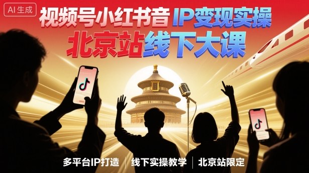 视频号小红书抖音IP变现实操北京站线下大课，40+行业短视频高变现姿势，100+IP高变现实操技术-优创项目网