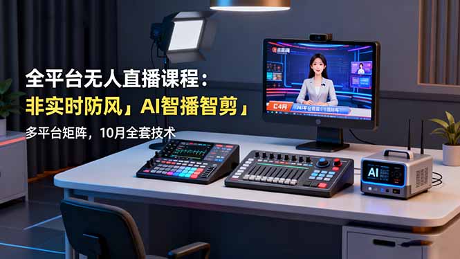全平台无人直播课程：非实时防风＋AI智播智剪＋多平台矩阵，10月全套技术-优创项目网