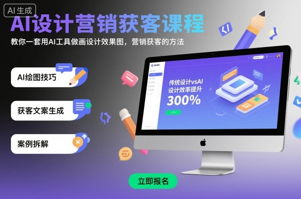 AI设计营销获客课程，教你一套用AI工具做画设计效果图，营销获客的方法-优创项目网