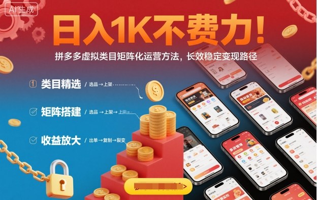 日入1K不费力！拼多多虚拟类目矩阵化运营方法，长效稳定变现路径-优创项目网
