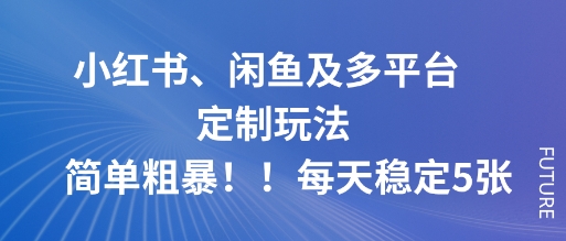 小红书、闲鱼及多平台定制玩法简单粗暴！每天稳定5张-优创项目网