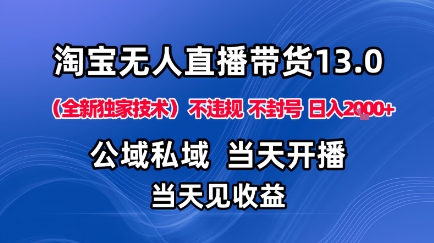 淘宝无人直播13.0，公域私域技术，不封号，不违规布局下半年旺季赛道，日入1K+(独家技术)【揭秘】-优创项目网