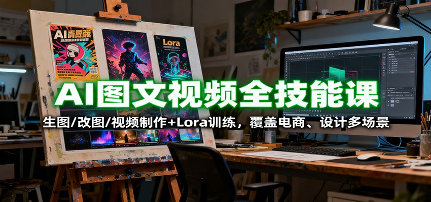 AI图文视频全技能课：生图/改图/视频制作+Lora训练，覆盖电商 、设计多场景-优创项目网