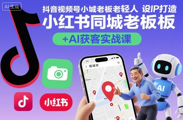 抖音视频号小红书同城老板轻人设IP打造+AI获客实战课，人设打造-算法拆解-拍摄剪辑-内容运营-AI创作-优创项目网