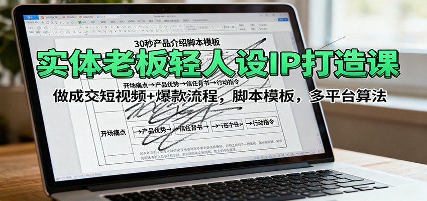 实体老板轻人设IP打造课：做成交短视频+爆款流程，脚本模板，多平台算法-优创项目网