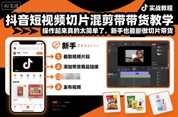 抖音短视频切片混剪带货教学，操作起来真的太简单了，新手也能做切片带货-优创项目网