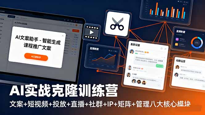AI实战克隆训练营：文案+短视频+投放+直播+社群+IP+矩阵+管理八大核心模块-优创项目网