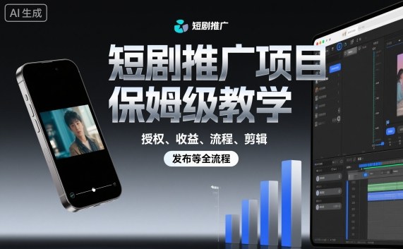 短剧推广项目保姆级教学，授权、收益、流程、剪辑，发布等全流程-优创项目网
