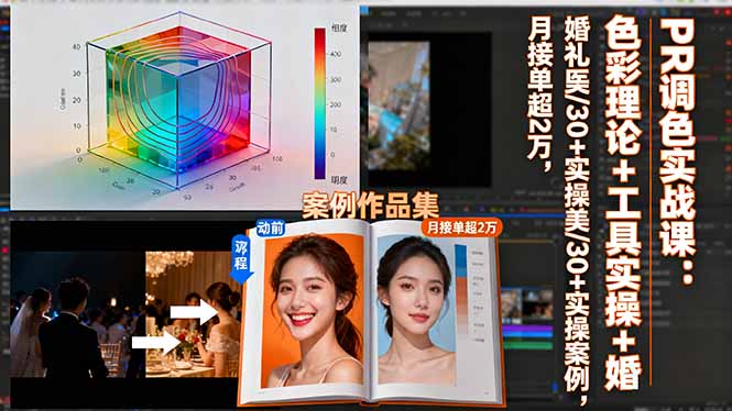 PR调色实战课：色彩理论+工具实操+婚礼医美/30+实操案例，月接单超2万-优创项目网