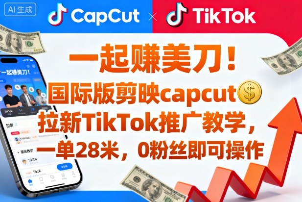 一起賺美刀！国际版剪映capcut拉新TikTok推广教学，一单28米，0粉丝即可操作(附推广入口和教学)-优创项目网