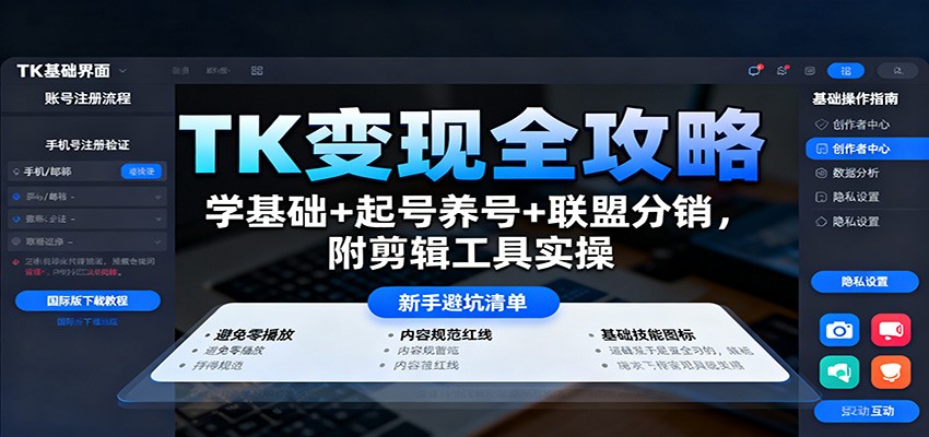 TK变现全攻略：学基础+起号养号+联盟分销，附剪辑工具实操-优创项目网