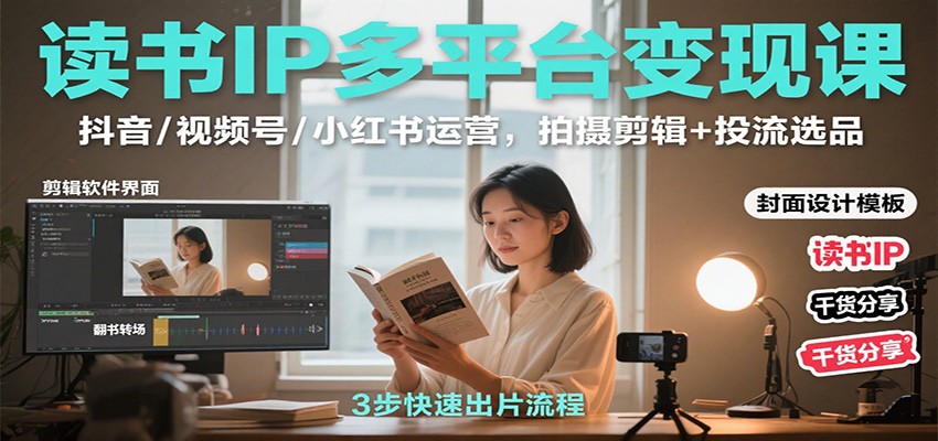 读书IP多平台变现课：抖音/视频号/小红书运营，拍摄剪辑+投流选品-优创项目网